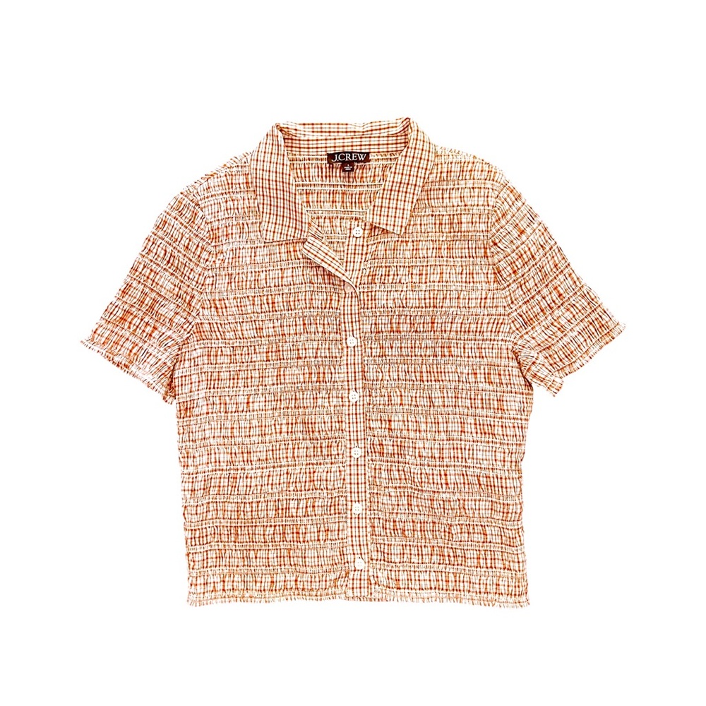 J. Crew Smocked Gingham Button-Up Shirt